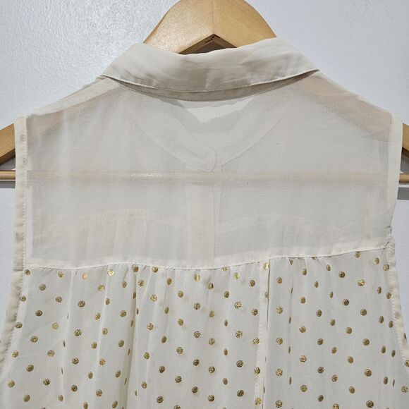 Mine - Shirt Button Up Sheet Tank Back Slit - Size M - Cream Gold Polka Dot - Picture 7 of 10